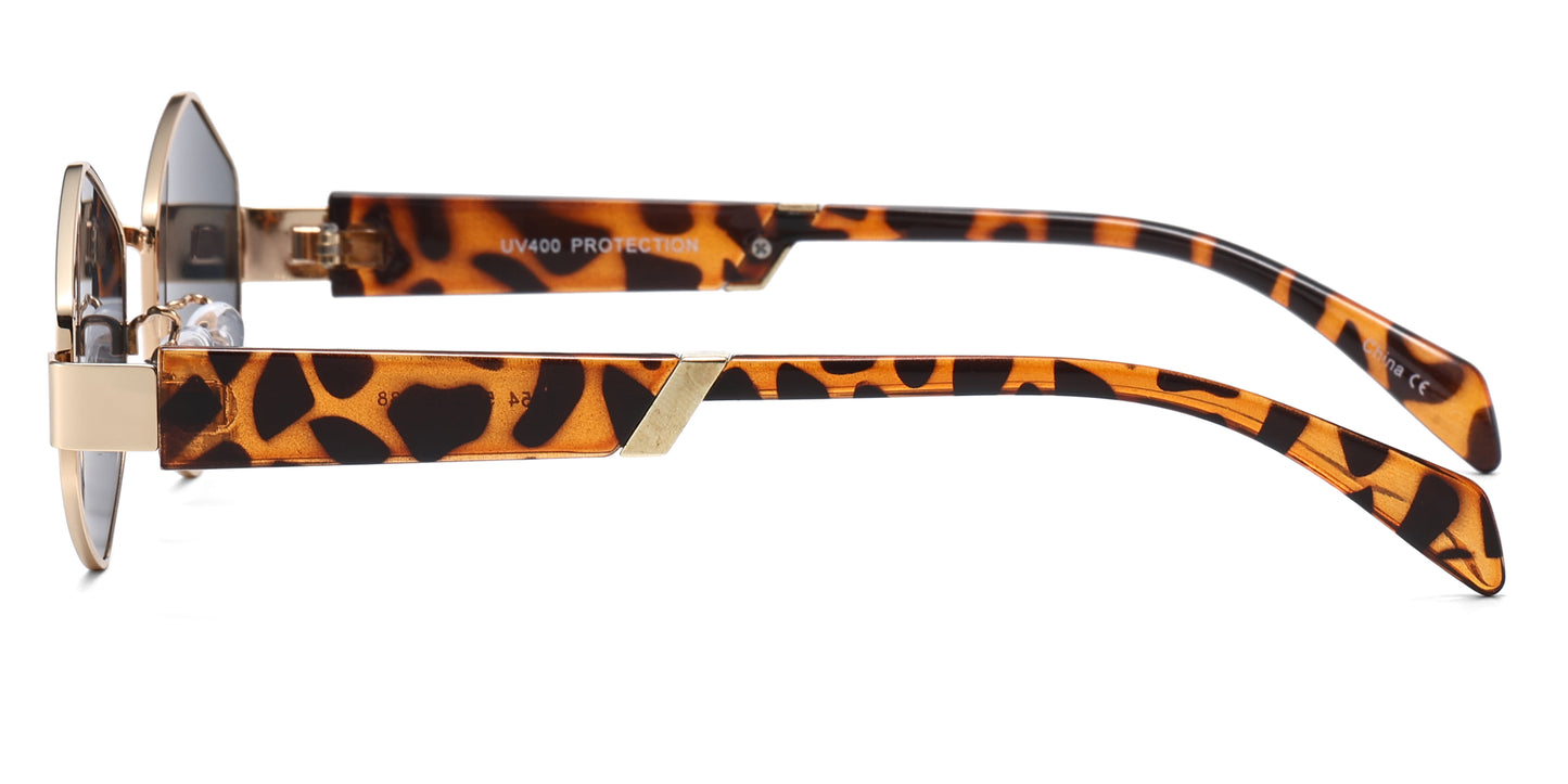 8154 - Hexagon Retro Metal Sunglasses