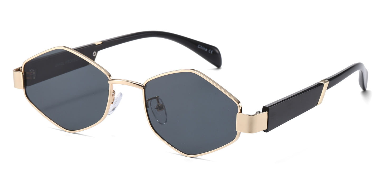 8154 - Hexagon Retro Metal Sunglasses