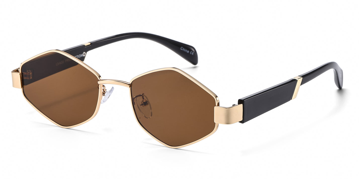 8154 - Hexagon Retro Metal Sunglasses