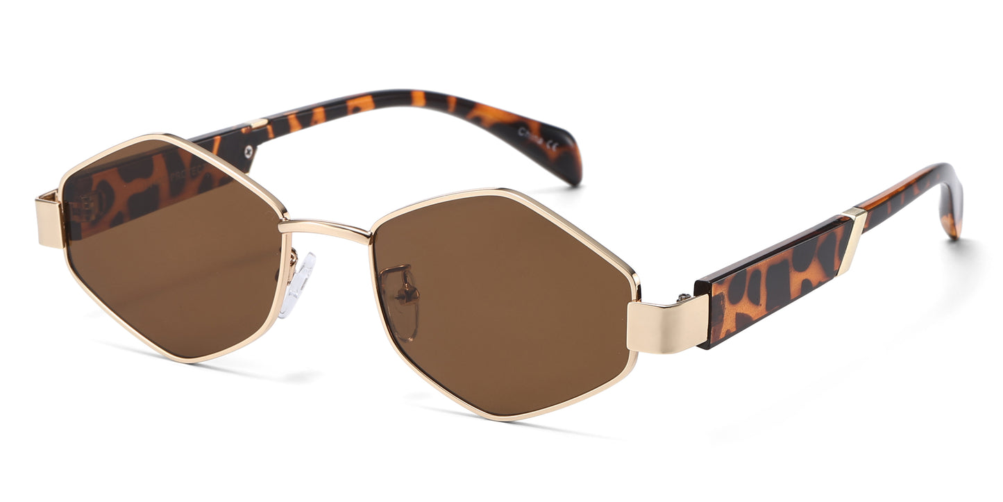 8154 - Hexagon Retro Metal Sunglasses