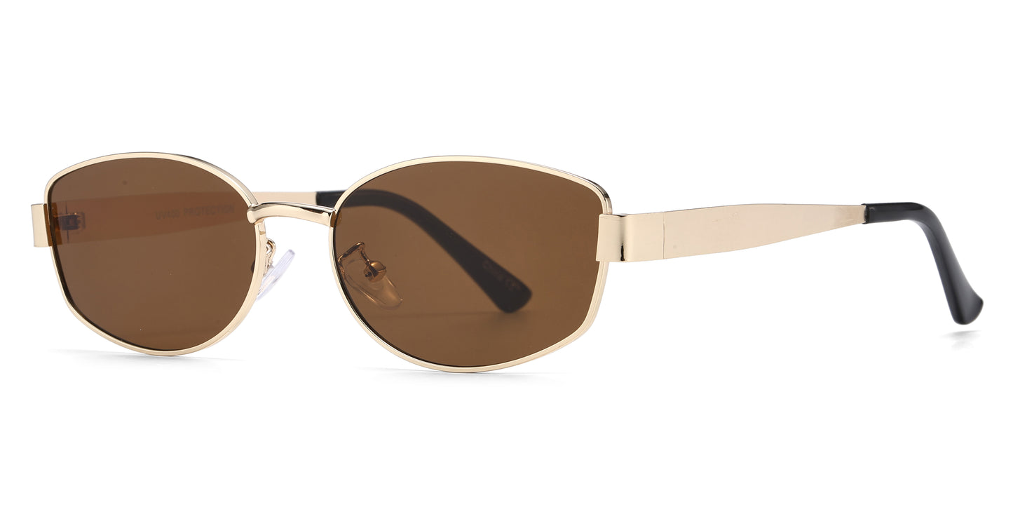 8156 - Rectangular Metal Sunglasses with Metal Temple