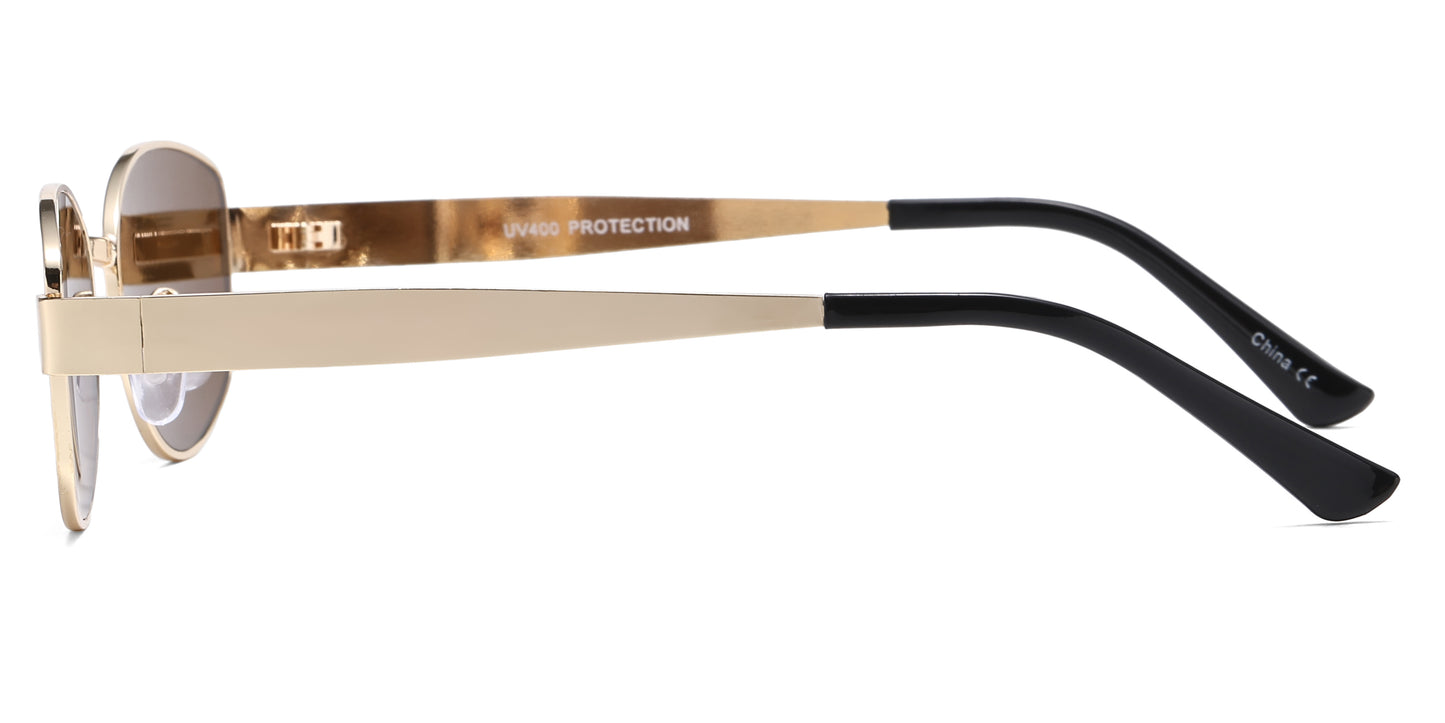 8156 - Rectangular Metal Sunglasses with Metal Temple