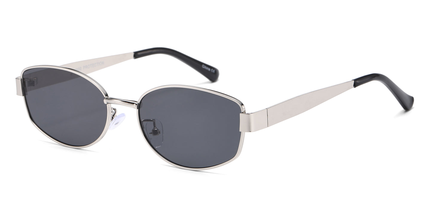 8156 - Rectangular Metal Sunglasses with Metal Temple