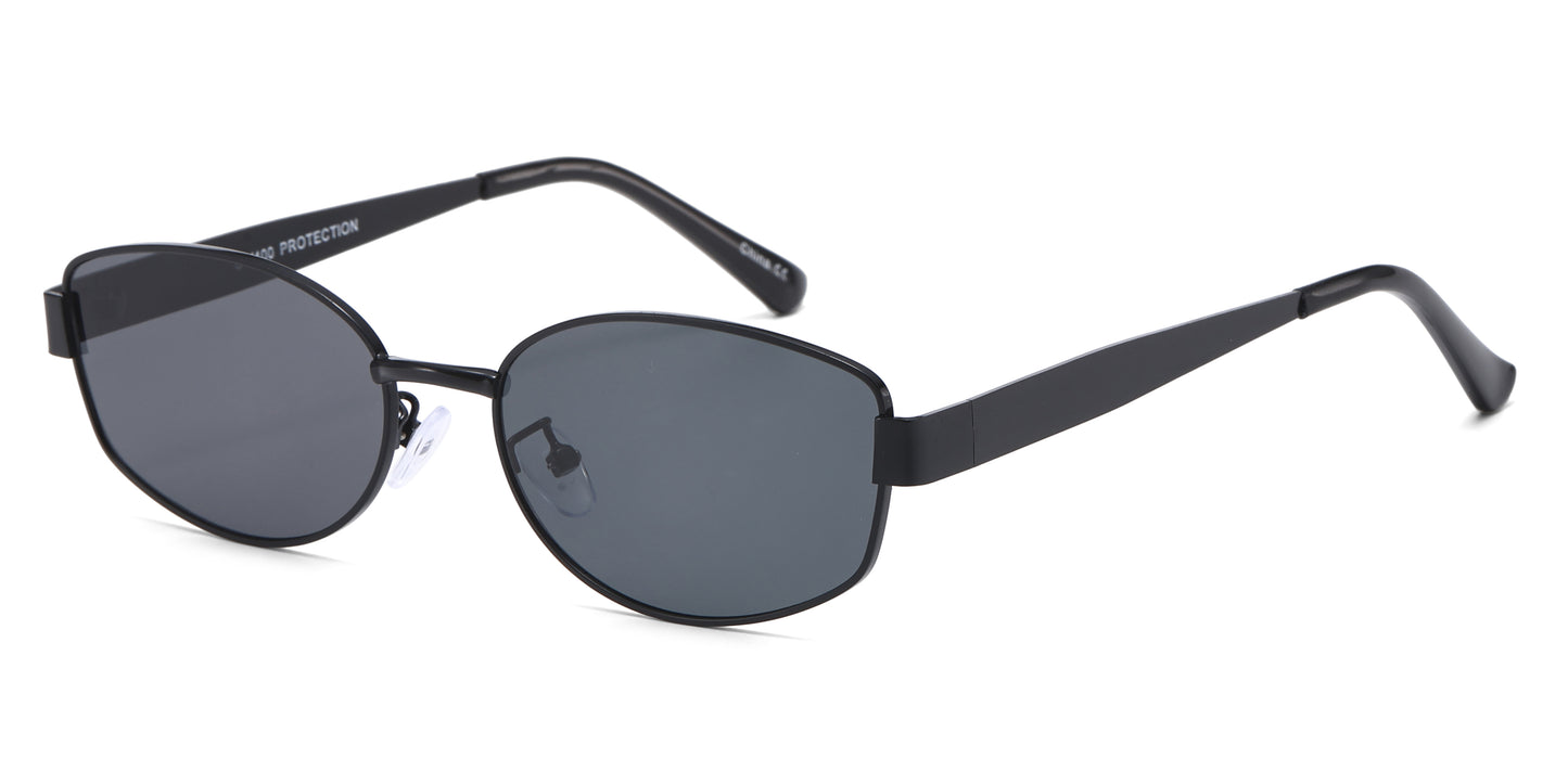 8156 - Rectangular Metal Sunglasses with Metal Temple