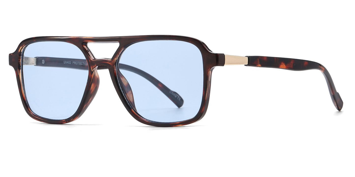 8158 - Brow Bar Square Aviator Plastic Sunglasses