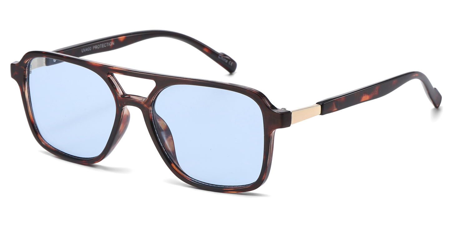 8158 - Brow Bar Square Aviator Plastic Sunglasses