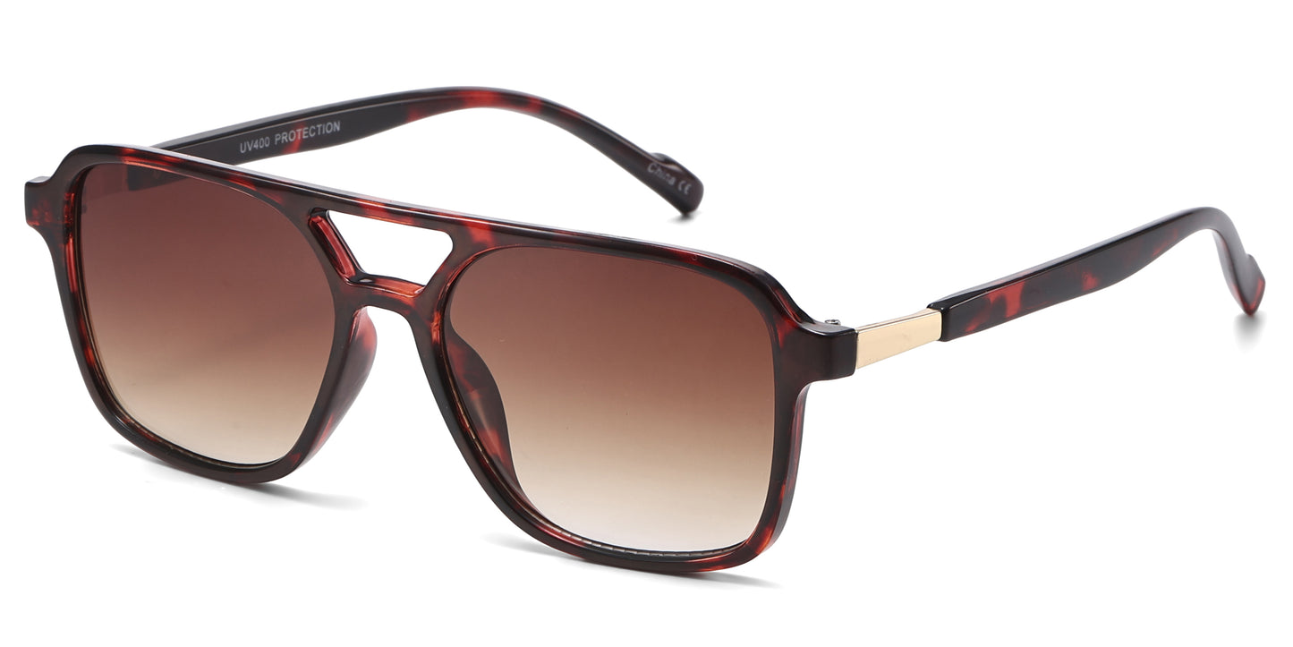 8158 - Brow Bar Square Aviator Plastic Sunglasses