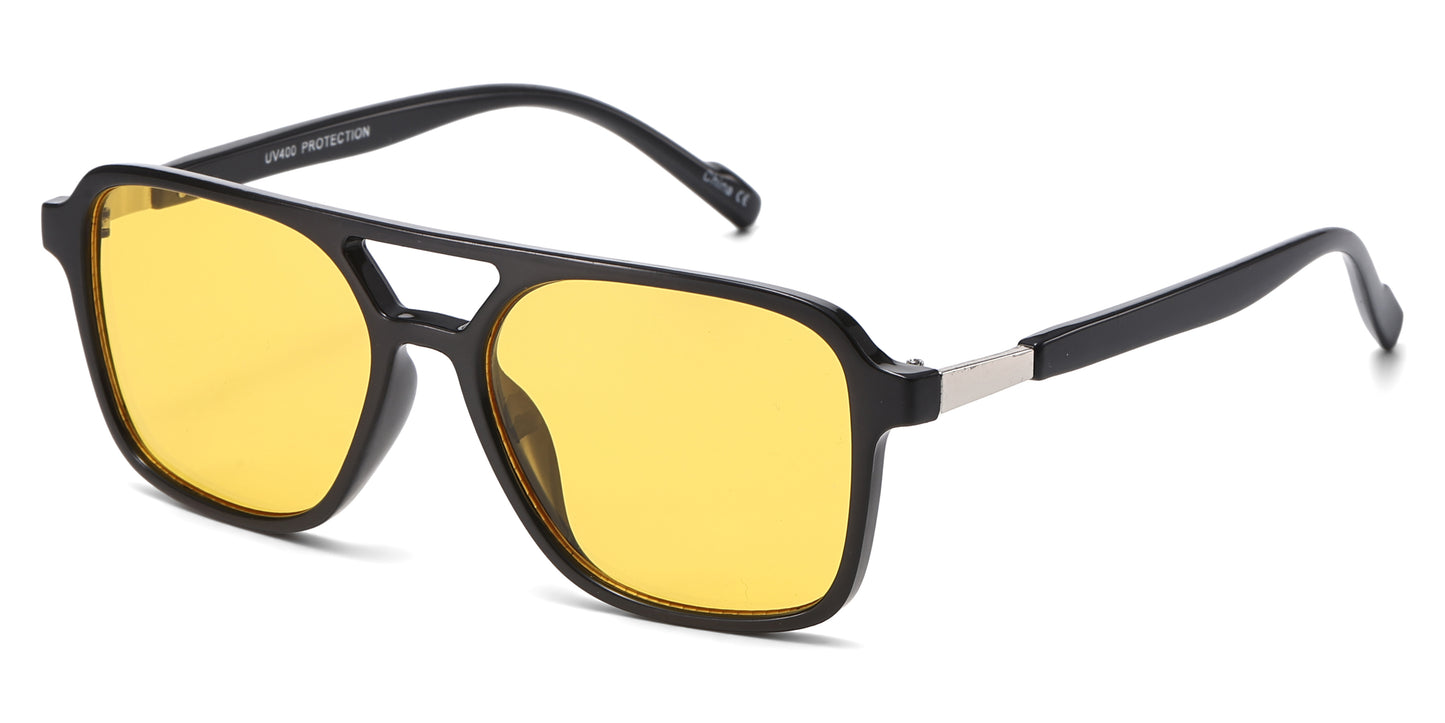 8158 - Brow Bar Square Aviator Plastic Sunglasses