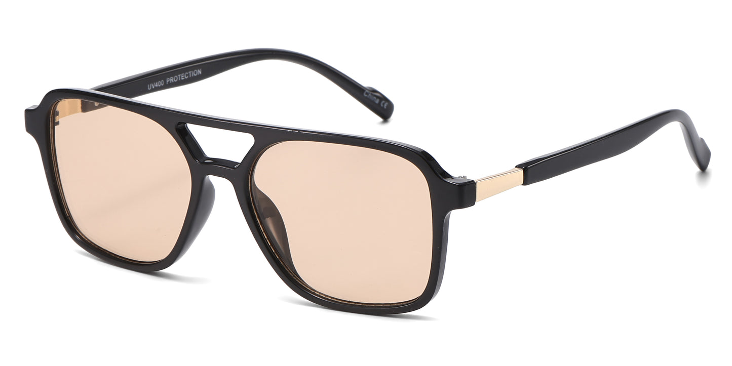 8158 - Brow Bar Square Aviator Plastic Sunglasses