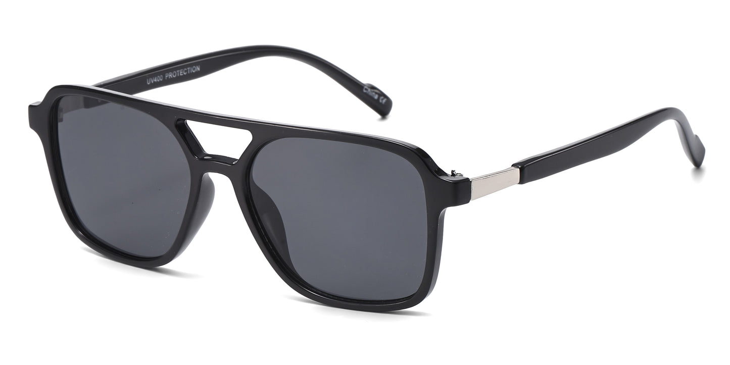 8158 - Brow Bar Square Aviator Plastic Sunglasses