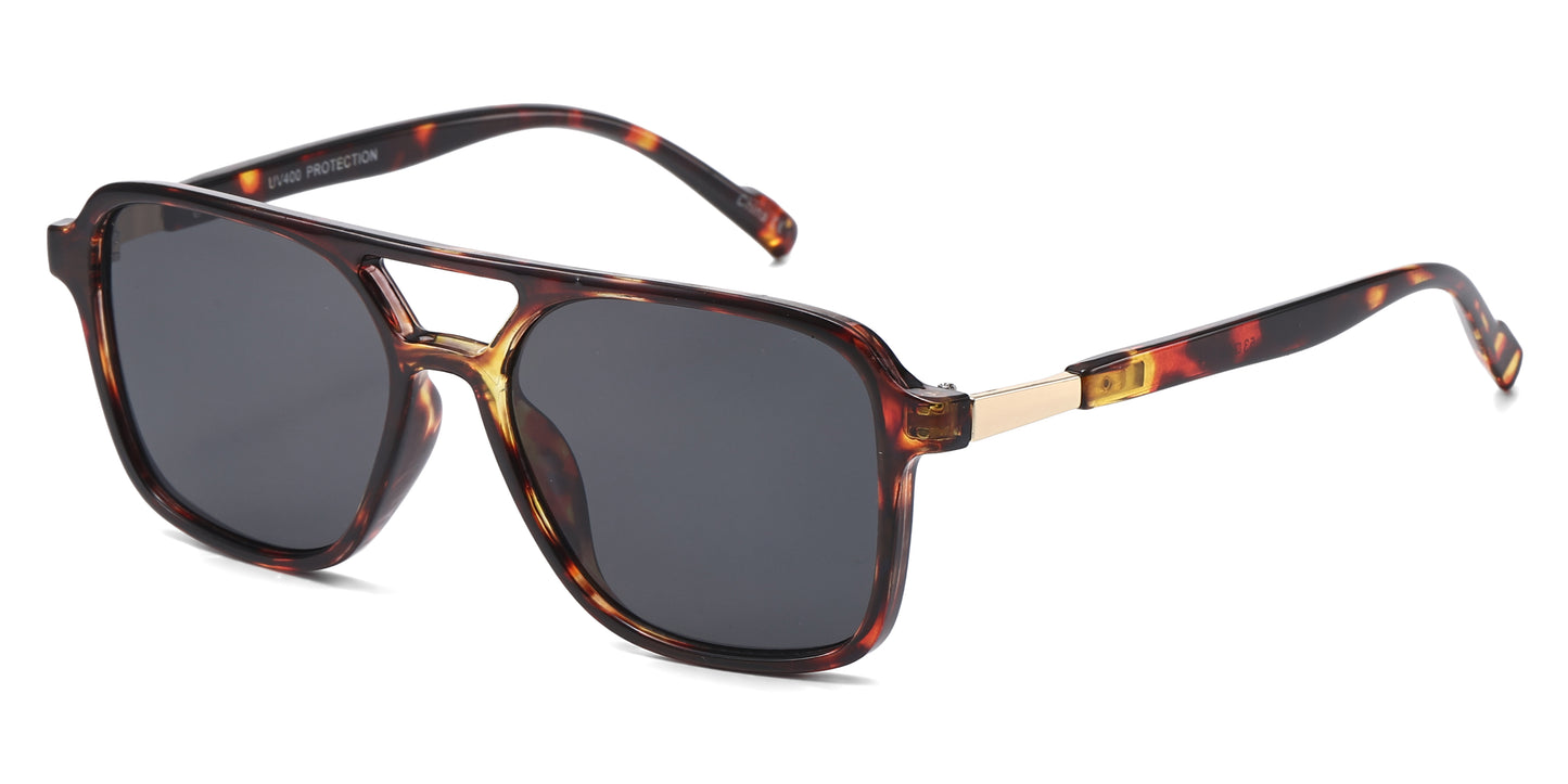 8158 - Brow Bar Square Aviator Plastic Sunglasses