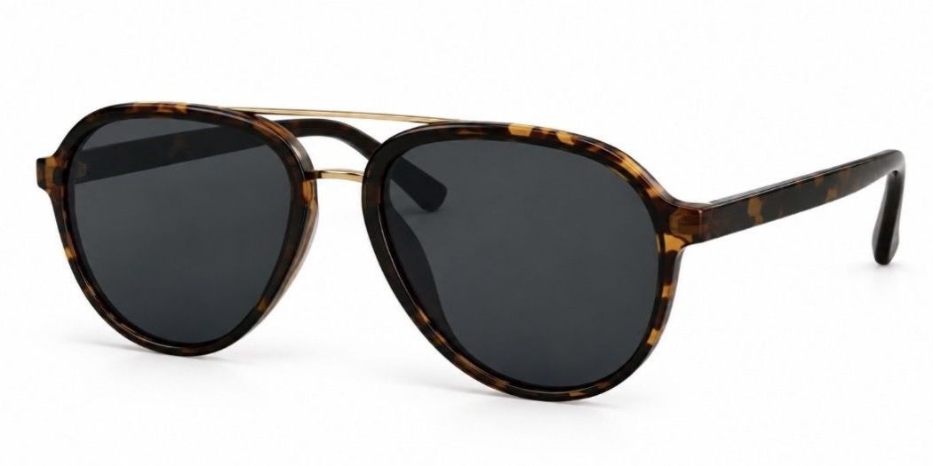 8820 - Retro Oval Shaped with Brow Bar Flat Lens Plastic Sunglasses