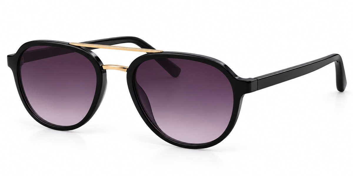 8820 - Retro Oval Shaped with Brow Bar Flat Lens Plastic Sunglasses