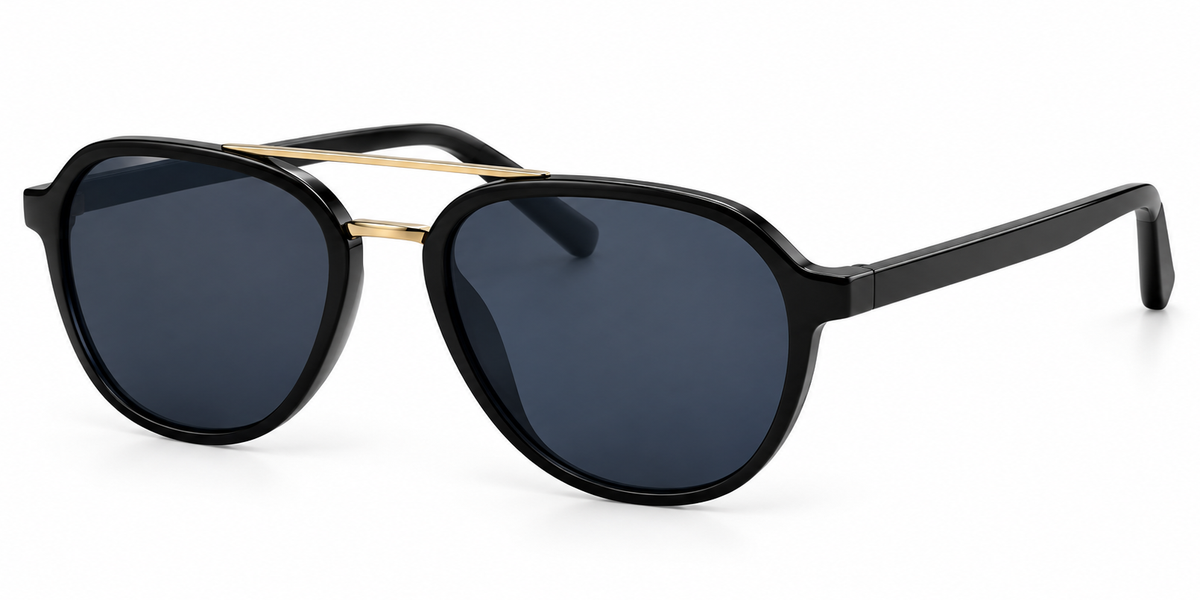 8820 - Retro Oval Shaped with Brow Bar Flat Lens Plastic Sunglasses