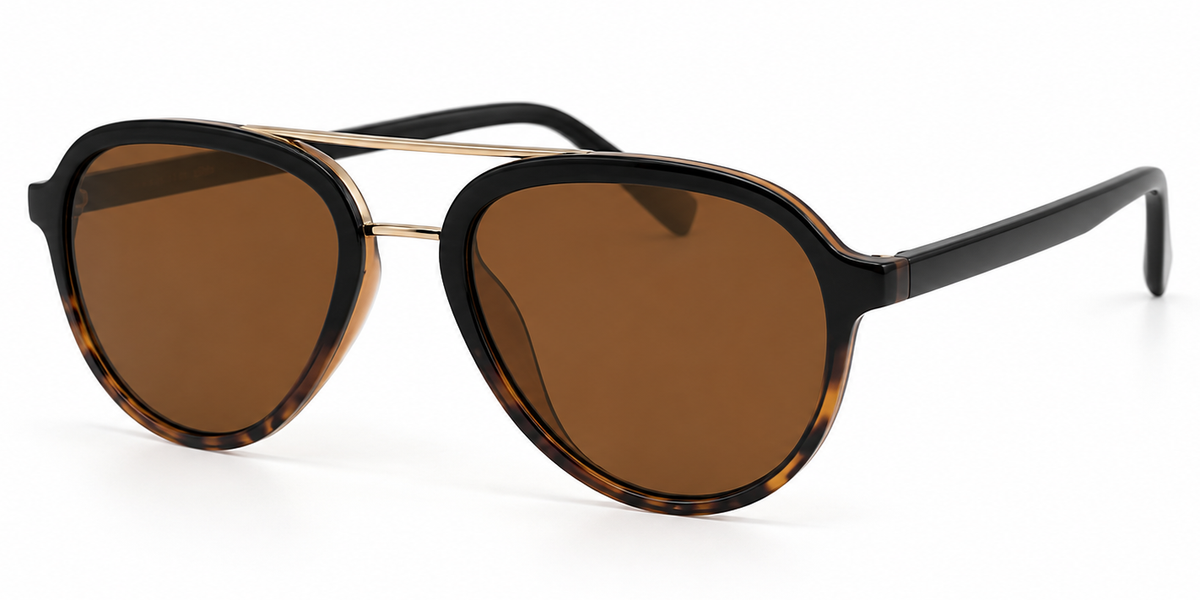 8820 - Retro Oval Shaped with Brow Bar Flat Lens Plastic Sunglasses