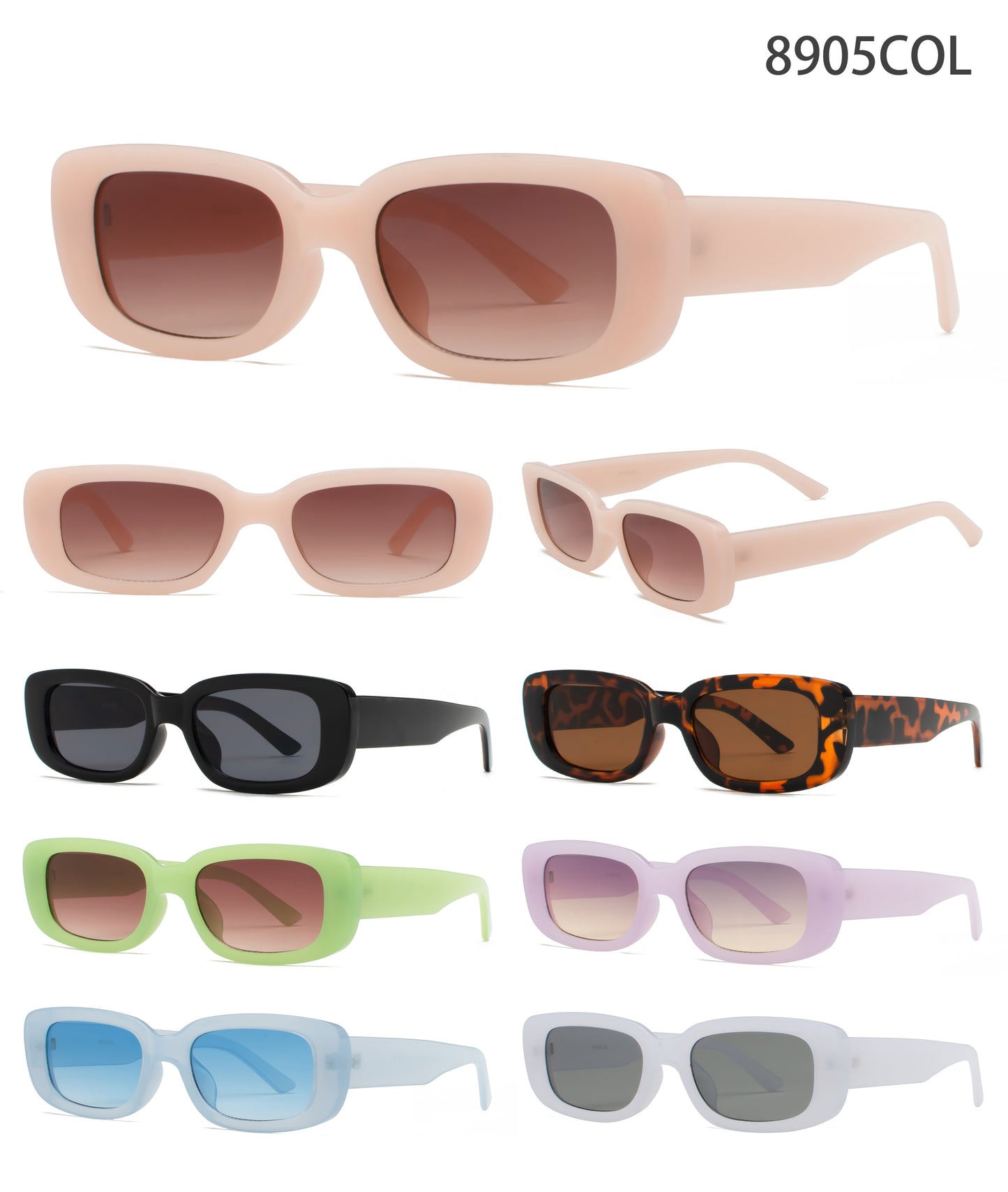 8905 Color - Rectangular Plastic Colorful Sunglasses with Flat Lens