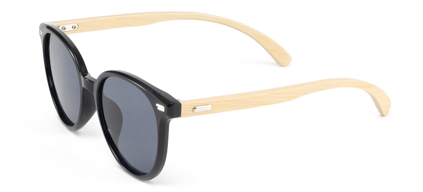 9021 Bamboo - Plastic Round Bamboo Sunglasses