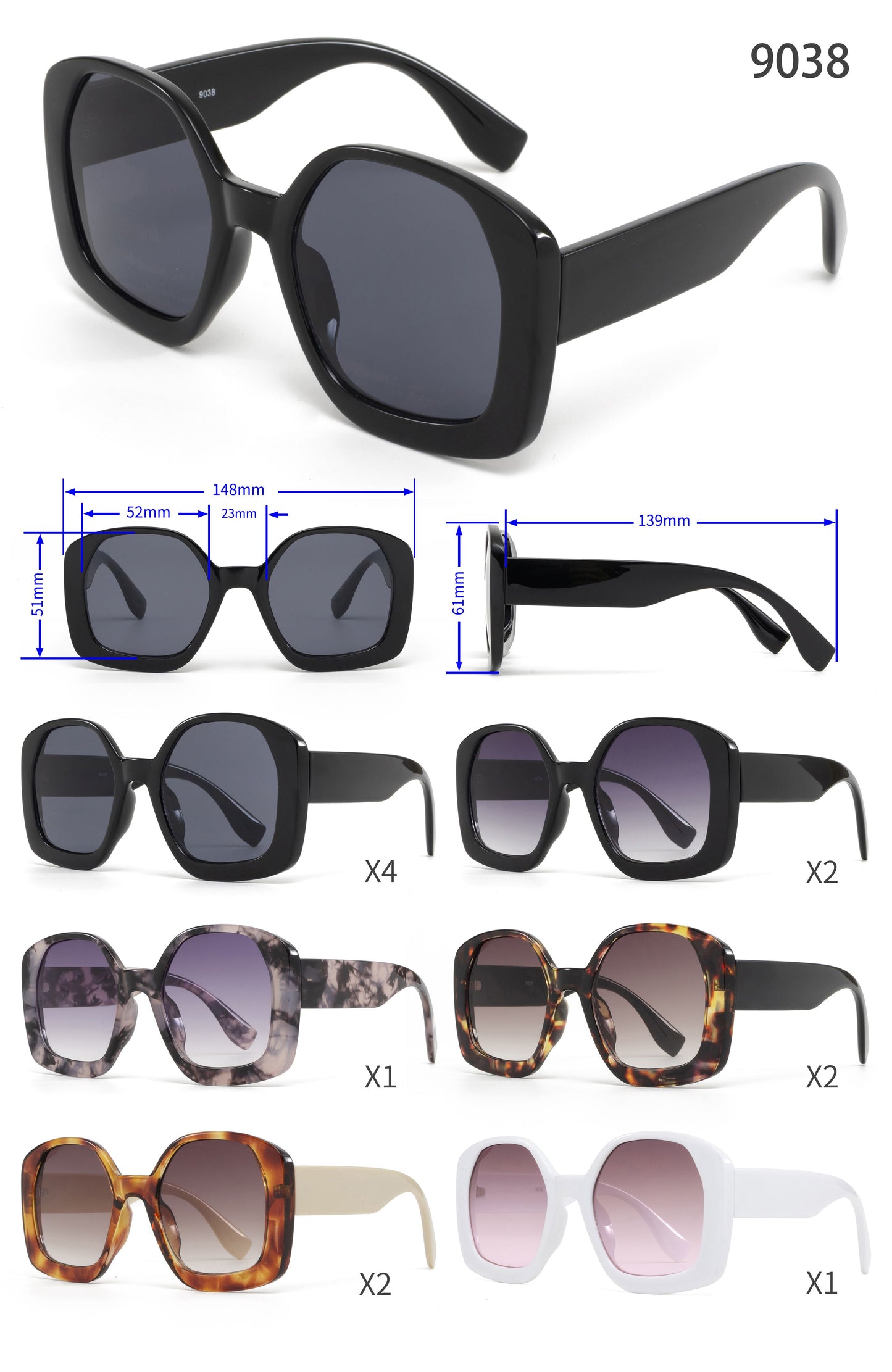 9038 - Square Butterfly Plastic Sunglasses