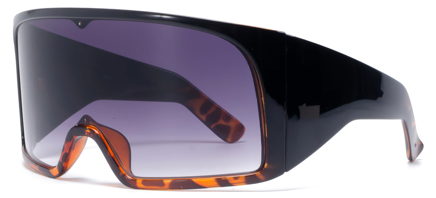 9055 - Oversize Full Wrap Around One Piece Lens Plastic Sunglasses