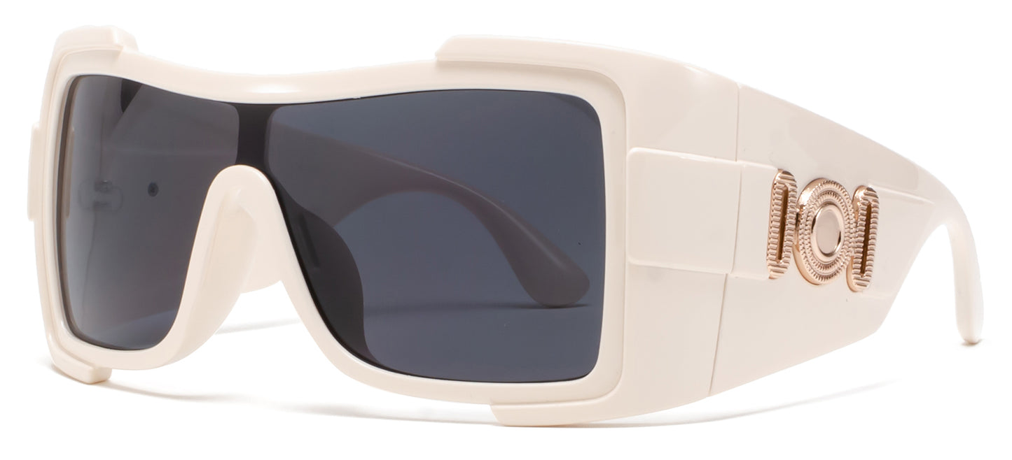 9056 - Oversize Full Wrap Around One Piece Lens Plastic Sunglasses