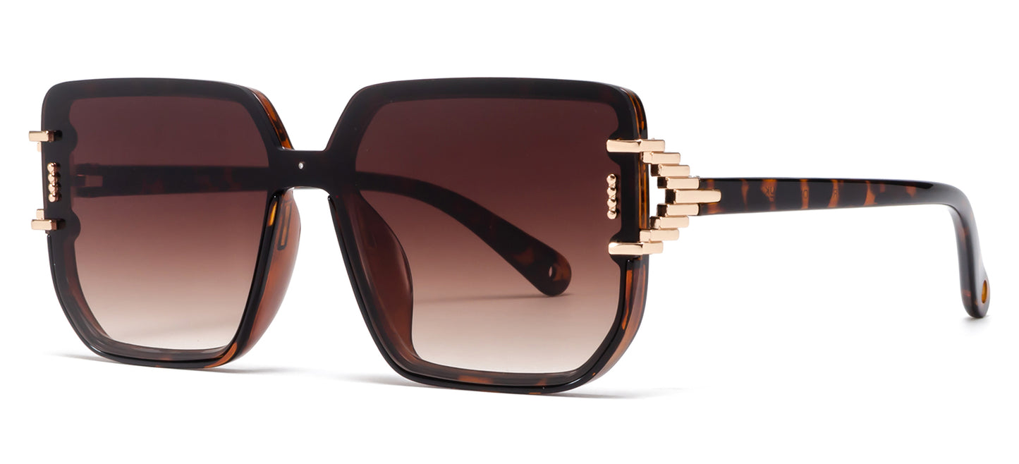 9065 - Rimless Square Frame Plastic Sunglasses