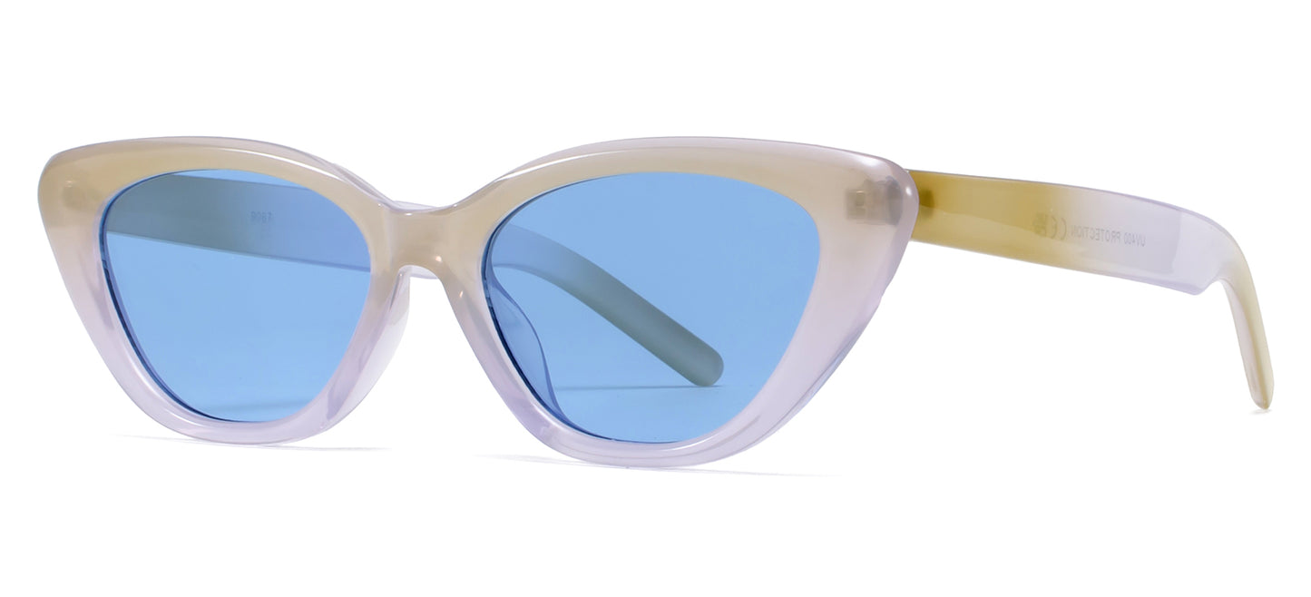 9067 - Cat Eye Plastic Sunglasses with Flat Lens