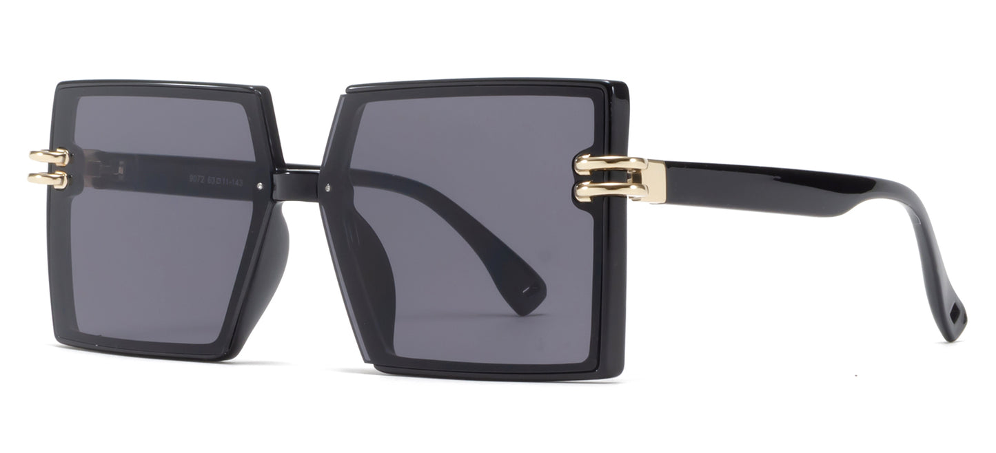 9072 - Square Plastic Sunglasses with Flat Lens