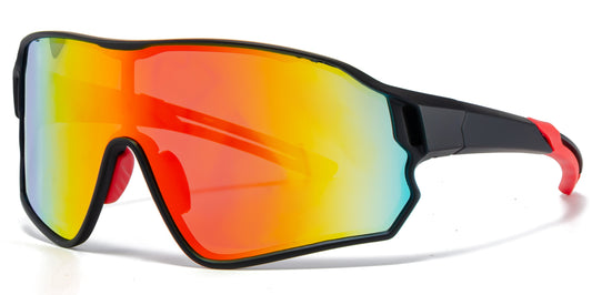 9073 RVC - Plastic Sports One Piece Shield Sunglasses with Color Mirror Lens