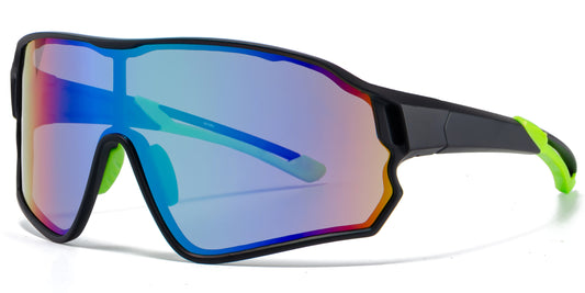 9073 RVC - Plastic Sports One Piece Shield Sunglasses with Color Mirror Lens