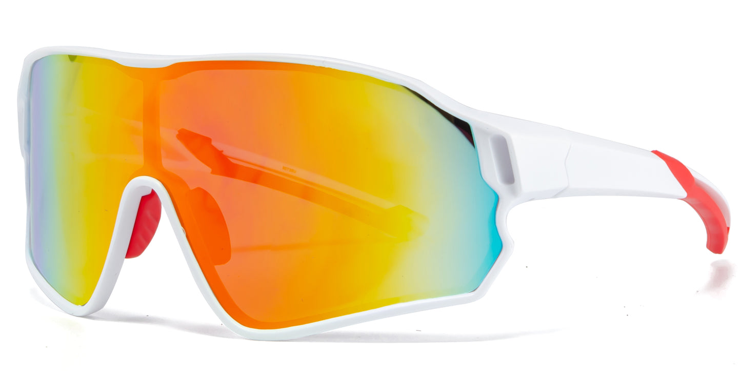 9073 RVC - Plastic Sports One Piece Shield Sunglasses with Color Mirror Lens