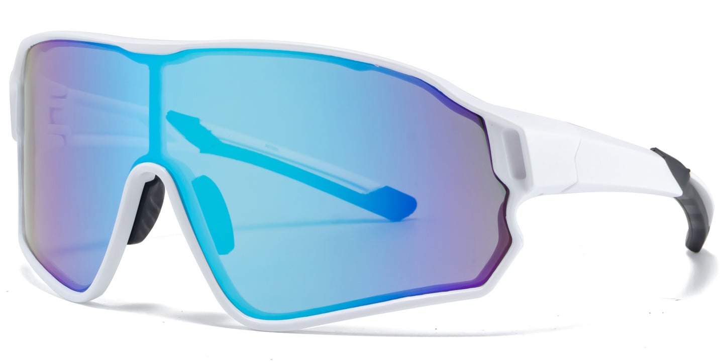 9073 RVC - Plastic Sports One Piece Shield Sunglasses with Color Mirror Lens