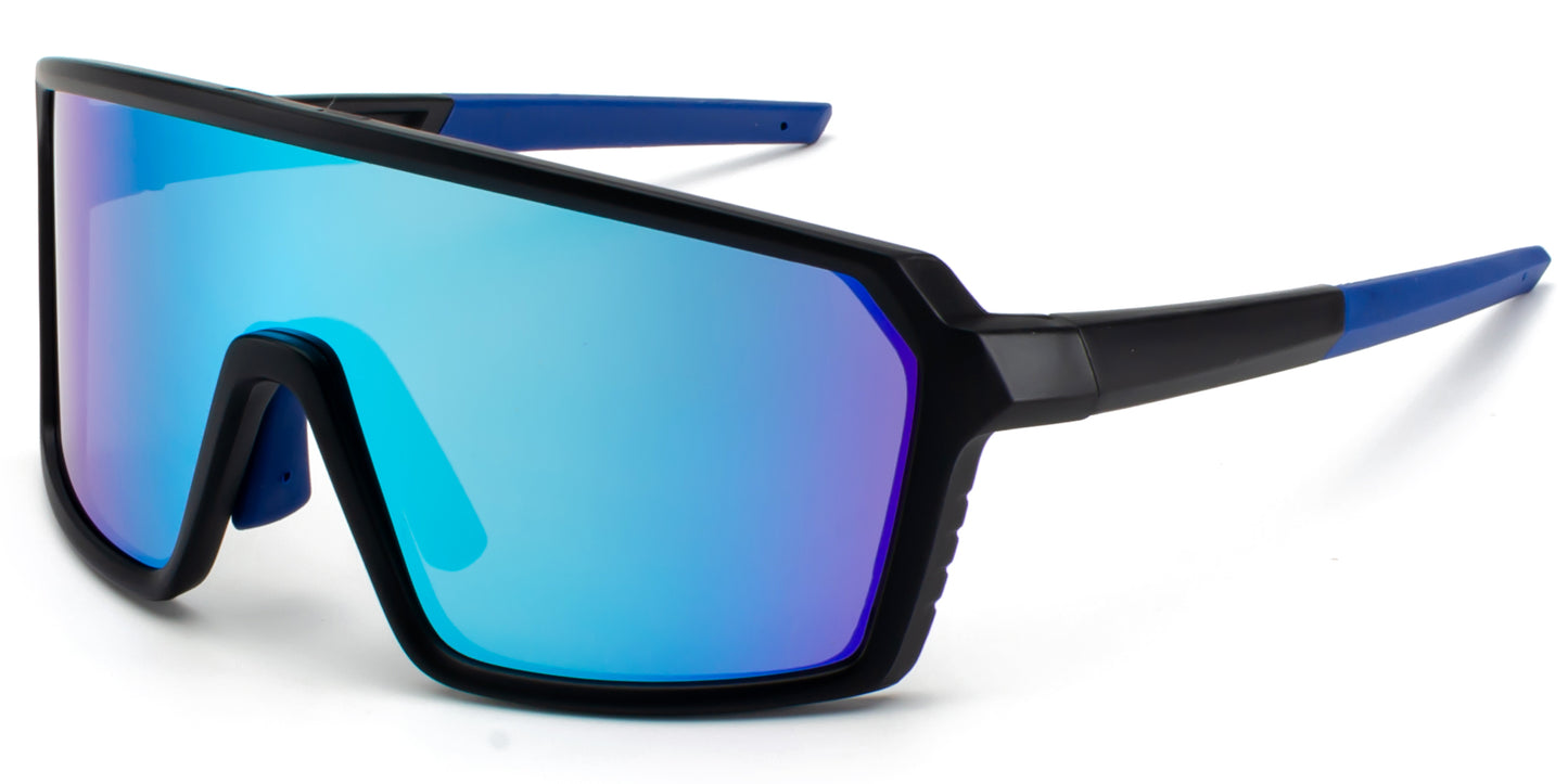 9077 RVC - One Piece Lens Plastic Shield Sunglasses with Color Mirrored Lens