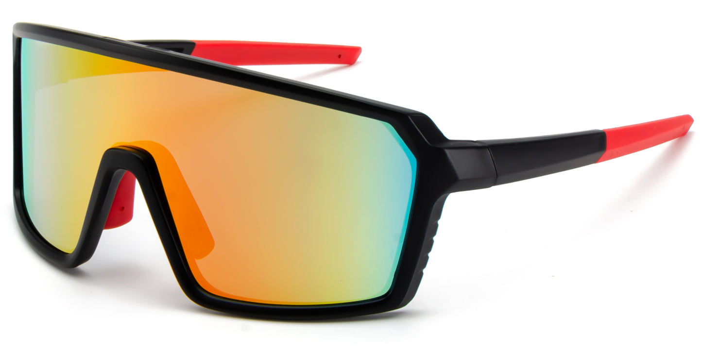 9077 RVC - One Piece Lens Plastic Shield Sunglasses with Color Mirrored Lens