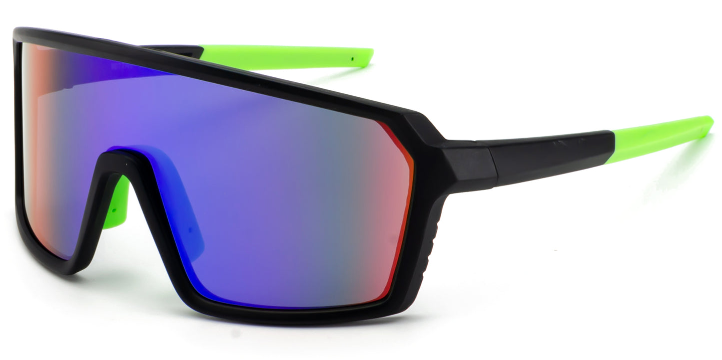 9077 RVC - One Piece Lens Plastic Shield Sunglasses with Color Mirrored Lens