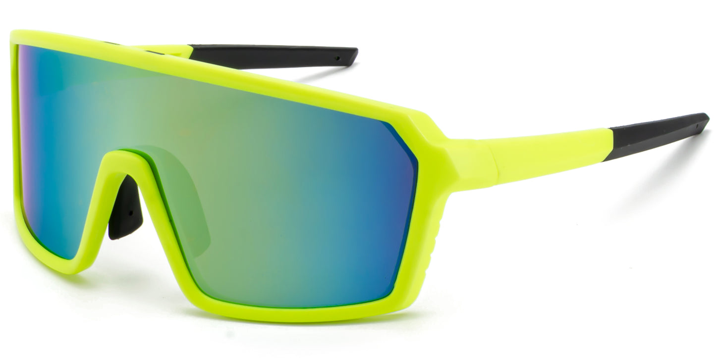 9077 RVC - One Piece Lens Plastic Shield Sunglasses with Color Mirrored Lens