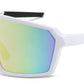 9077 RVC - One Piece Lens Plastic Shield Sunglasses with Color Mirrored Lens