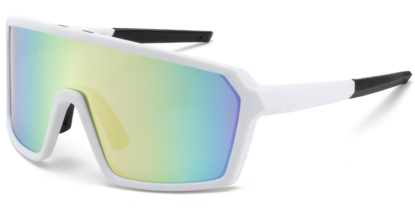 9077 RVC - One Piece Lens Plastic Shield Sunglasses with Color Mirrored Lens