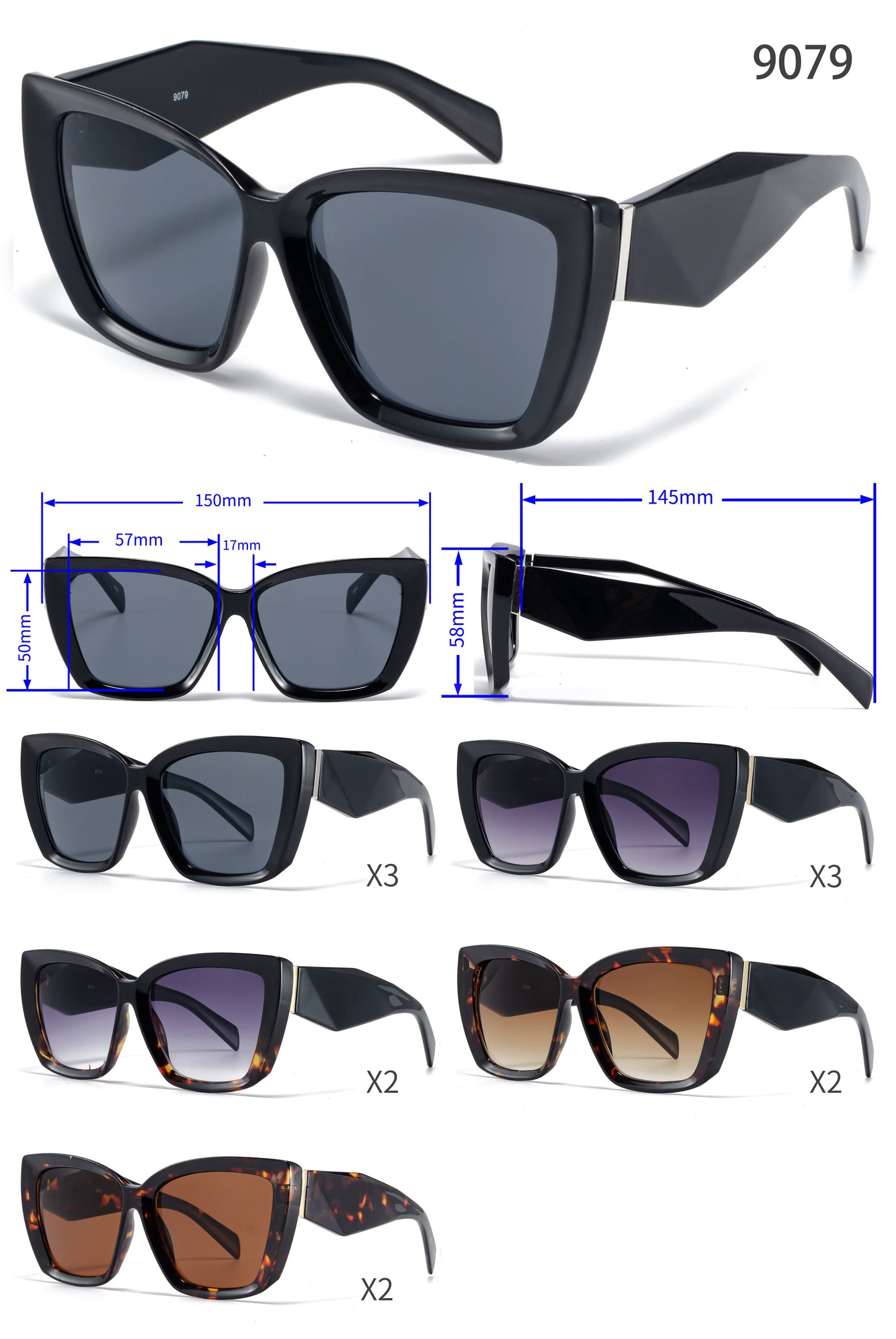 9079 - Cat Eye Women Fashion Plastic Sunglasses