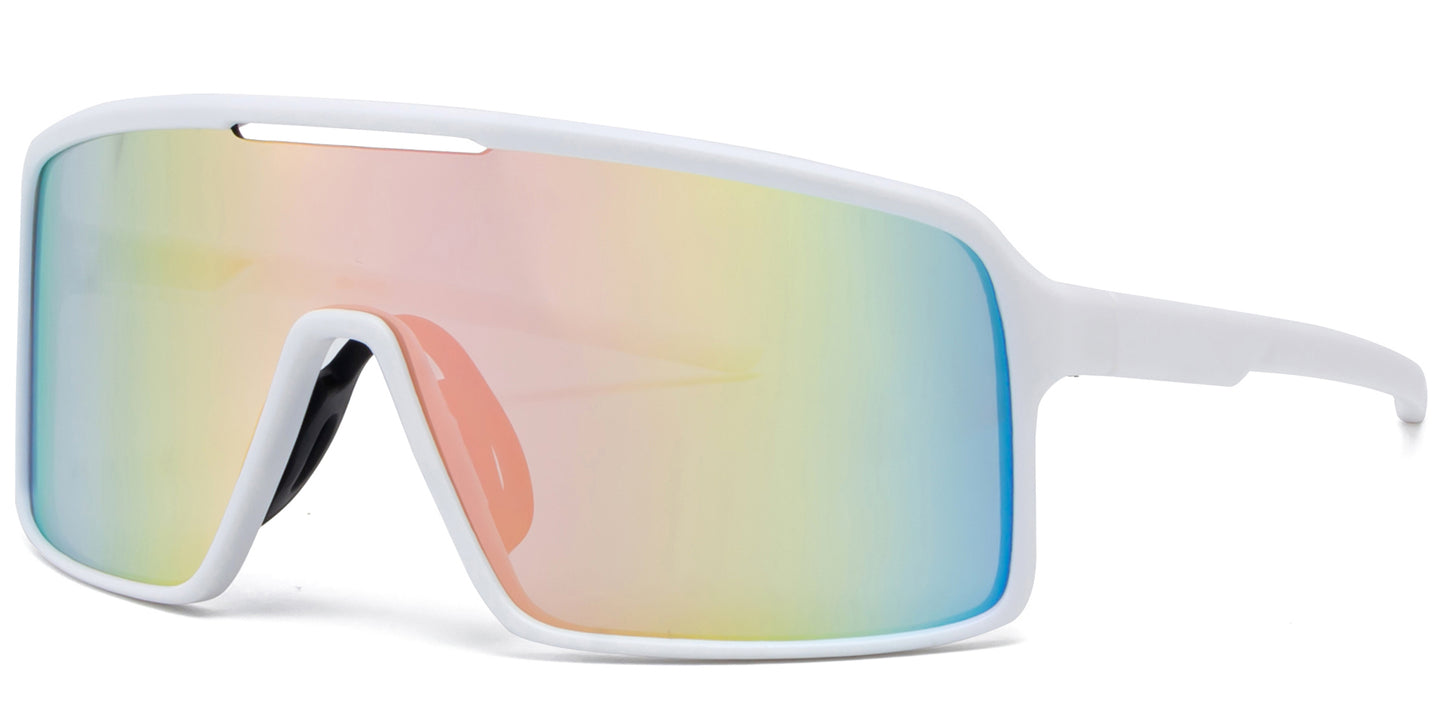 9081 RVC - One Piece Lens Plastic Shield Sunglasses with Color Mirrored Lens