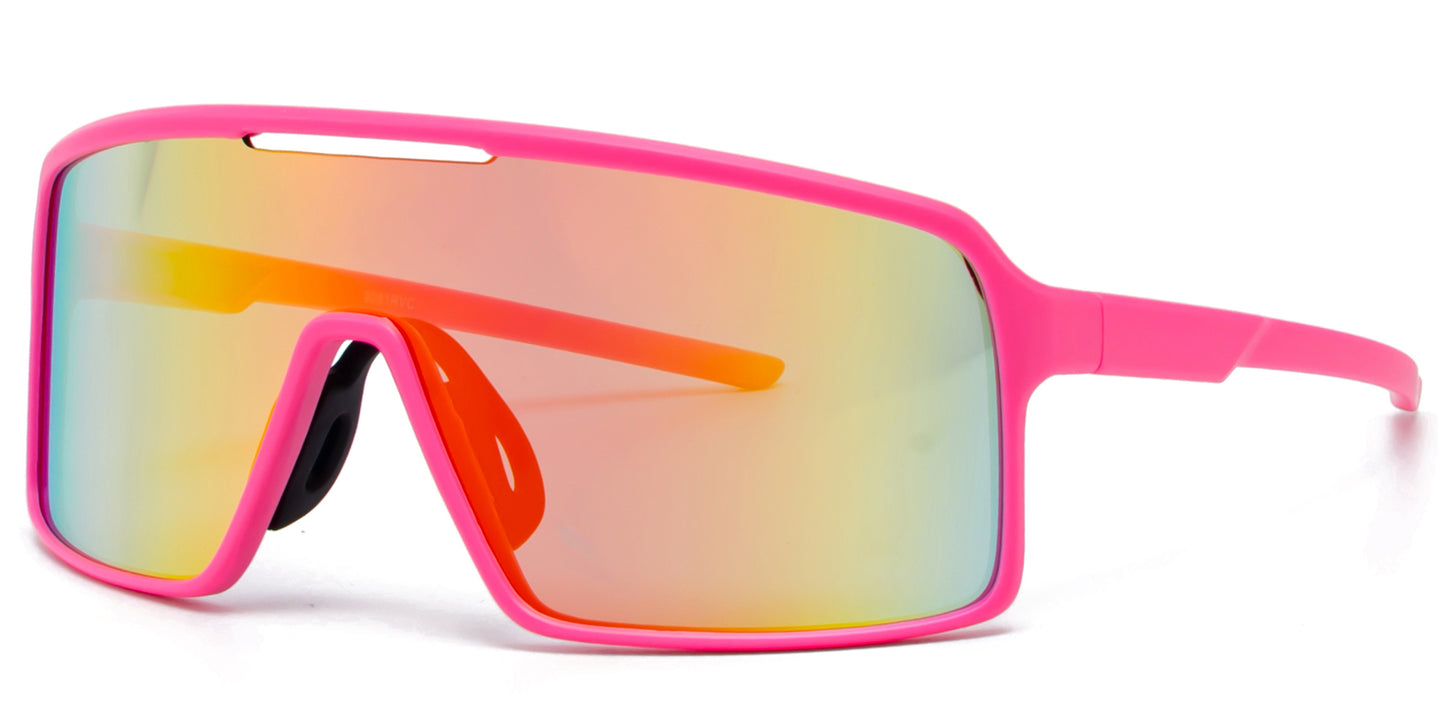 9081 RVC - One Piece Lens Plastic Shield Sunglasses with Color Mirrored Lens