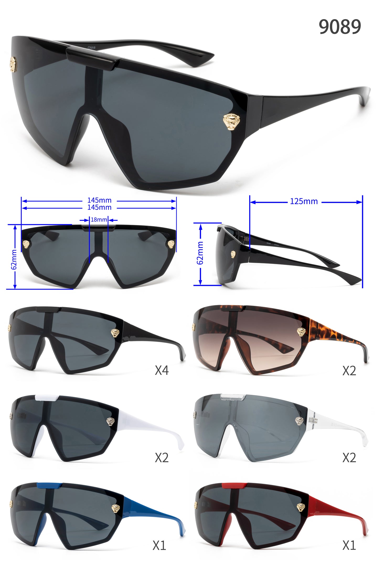 9089 - One Piece Lens Plastic Shield Sunglasses