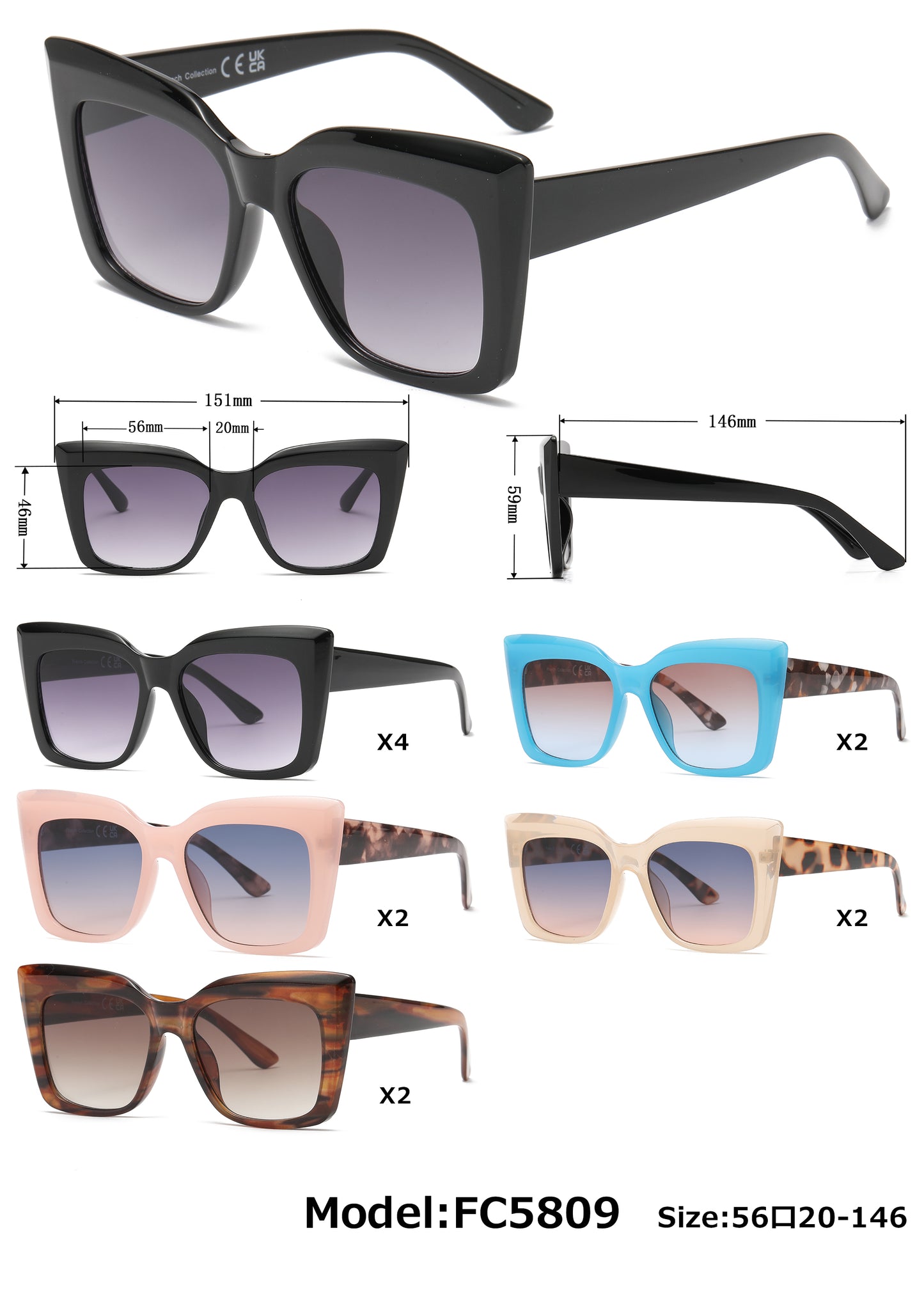 FC 5809 - Square Cate Eye Plastic sunglasses