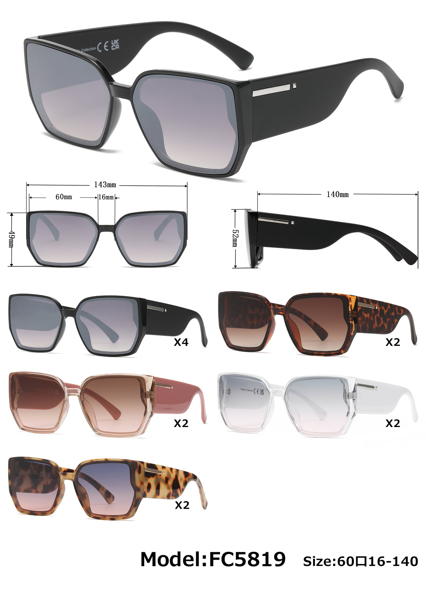 FC 5819 - Square Butterfly Plastic Sunglasses