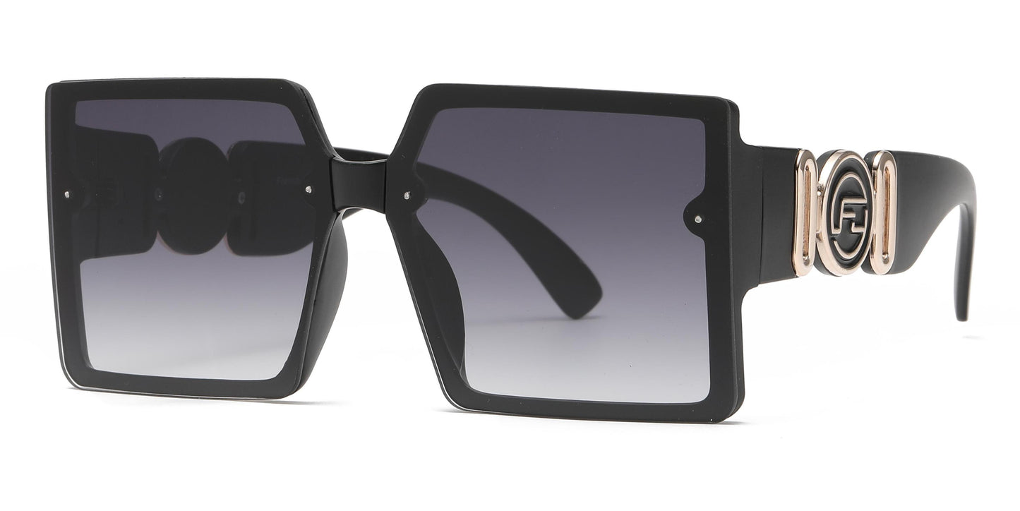 FC 5825 - Large Square with Metal Accent Temple Plastic Sunglasses