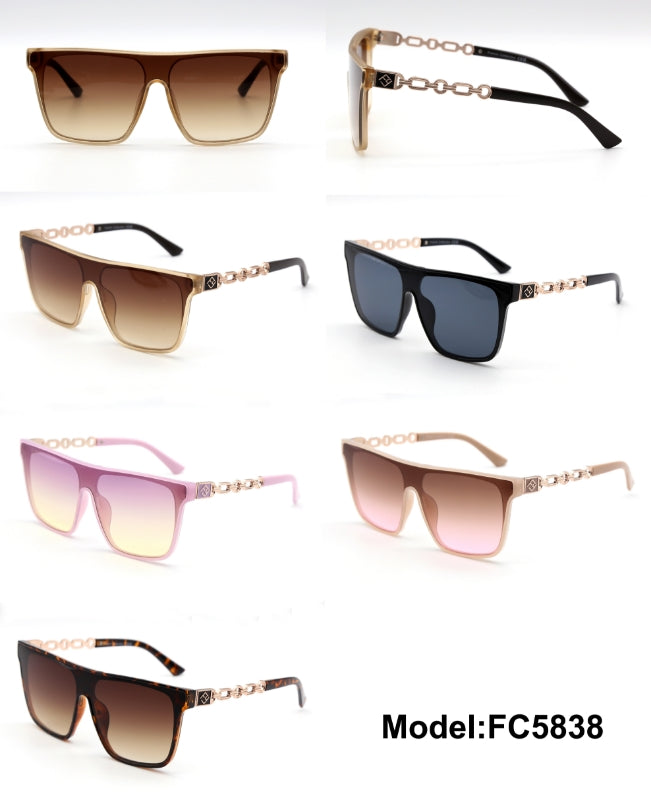 FC 5838 - One Piece Lens Flat Top Plastic Sunglasses