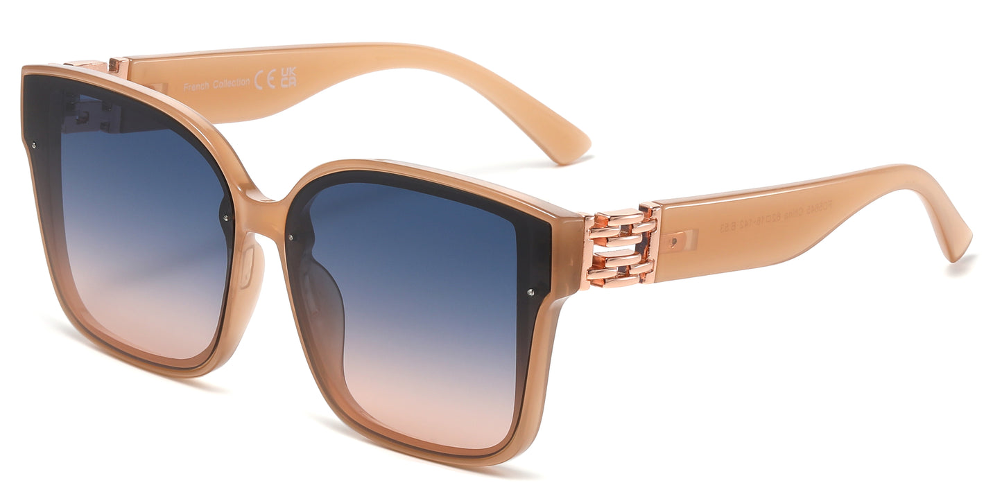 FC 5845 - Large Thick Square Frame with Metal Accent Temple Plastic Sunglasses