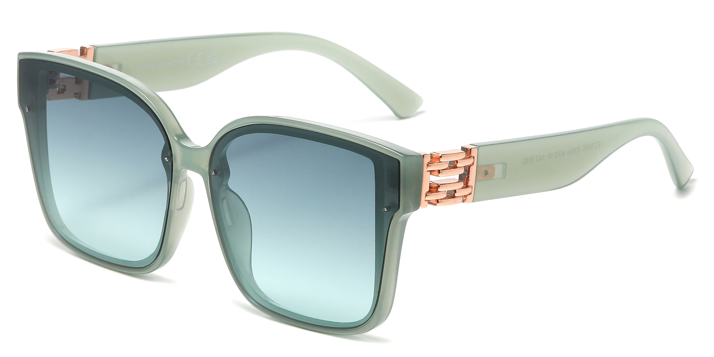 FC 5845 - Large Thick Square Frame with Metal Accent Temple Plastic Sunglasses