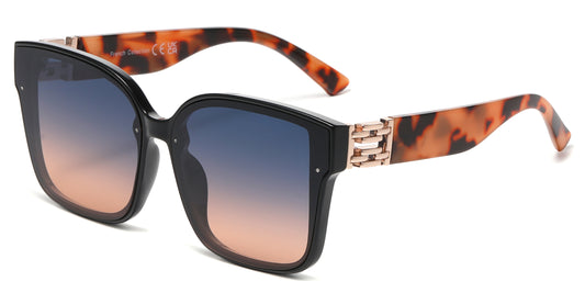 FC 5845 - Large Thick Square Frame with Metal Accent Temple Plastic Sunglasses