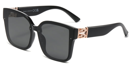 FC 5845 - Large Thick Square Frame with Metal Accent Temple Plastic Sunglasses