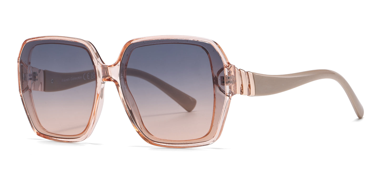 FC 5851 - Large Square Plastic Sunglasses with Curved Temple
